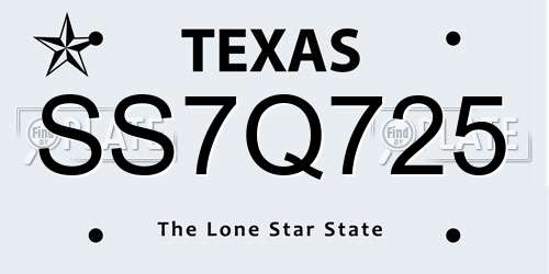 SS7Q725 Texas License Plate