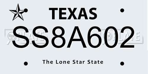 SS8A602 Texas License Plate