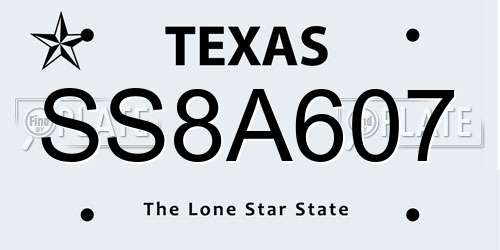SS8A607 Texas License Plate