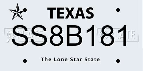 SS8B181 Texas License Plate