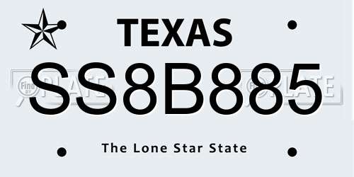 SS8B885 Texas License Plate