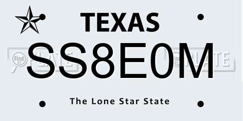 SS8E0M Texas License Plate