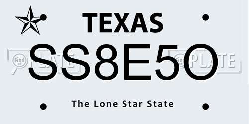 SS8E5O Texas License Plate
