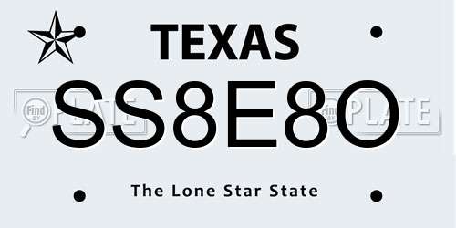 SS8E8O Texas License Plate