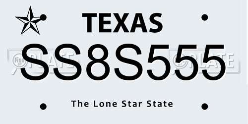 SS8S555 Texas License Plate