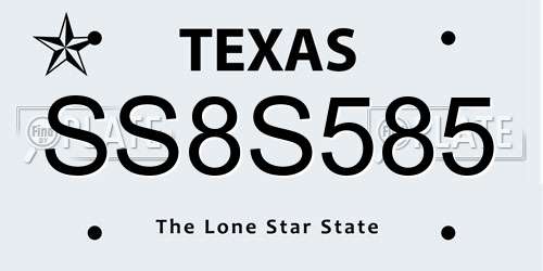 SS8S585 Texas License Plate