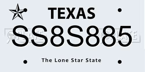 SS8S885 Texas License Plate