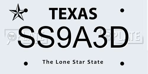 SS9A3D Texas License Plate