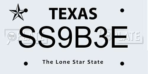 SS9B3E Texas License Plate