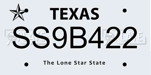 SS9B422 Texas License Plate