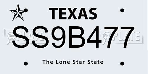 SS9B477 Texas License Plate