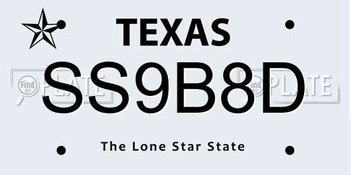 SS9B8D Texas License Plate
