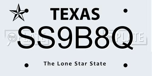 SS9B8Q Texas License Plate