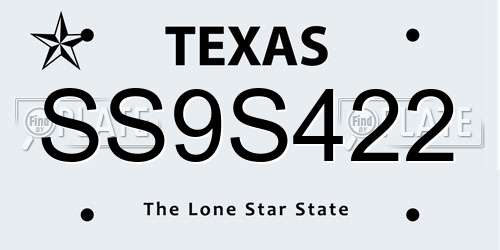 SS9S422 Texas License Plate