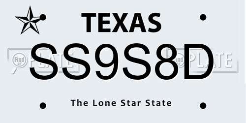 SS9S8D Texas License Plate