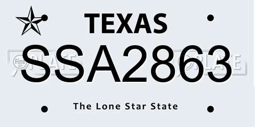 SSA2863 Texas License Plate
