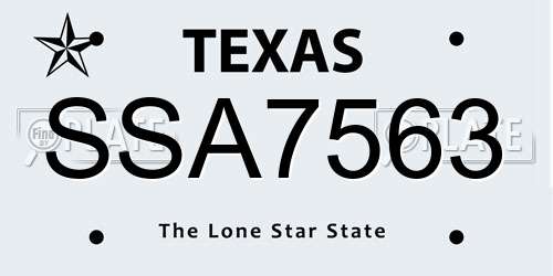 SSA7563 Texas License Plate