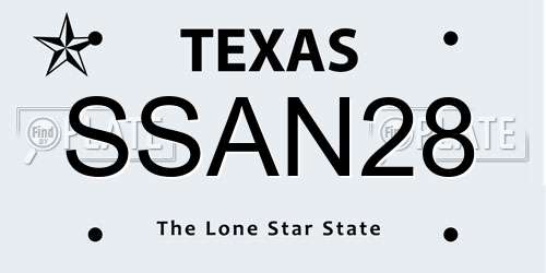 SSAN28 Texas License Plate