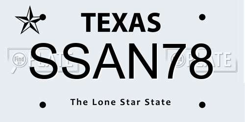 SSAN78 Texas License Plate