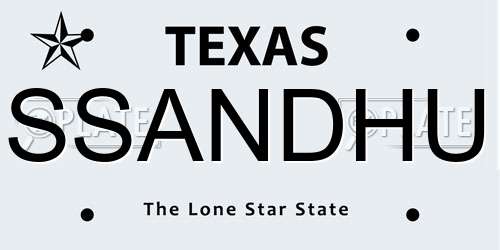 SSANDHU Texas License Plate