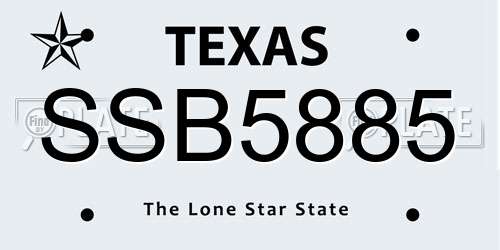 SSB5885 Texas License Plate