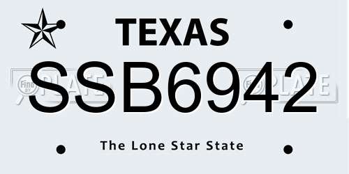SSB6942 Texas License Plate