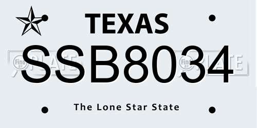 SSB8034 Texas License Plate