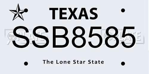 SSB8585 Texas License Plate