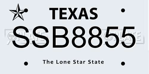 SSB8855 Texas License Plate