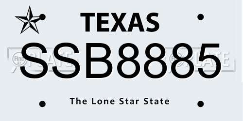 SSB8885 Texas License Plate