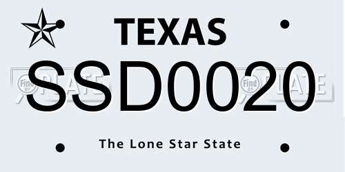 SSD0020 Texas License Plate