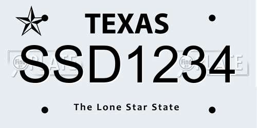 SSD1234 Texas License Plate