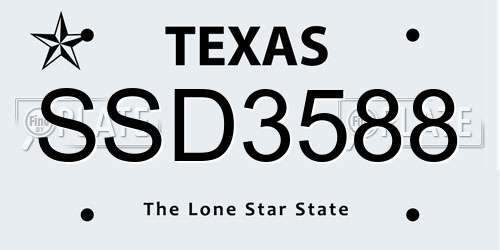 SSD3588 Texas License Plate