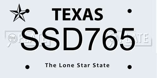 SSD765 Texas License Plate