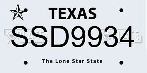SSD9934 Texas License Plate