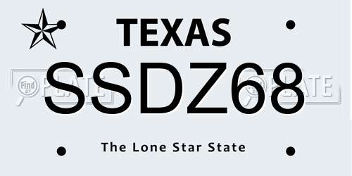 SSDZ68 Texas License Plate