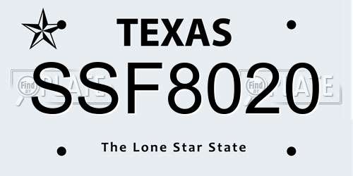 SSF8020 Texas License Plate