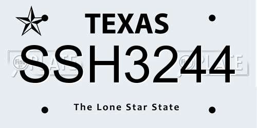 SSH3244 Texas License Plate
