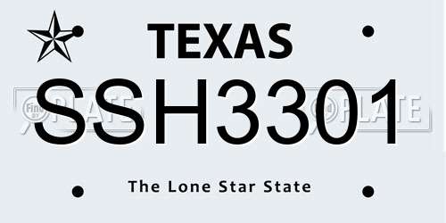 SSH3301 Texas License Plate