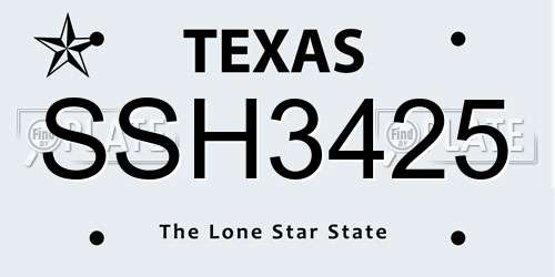 SSH3425 Texas License Plate