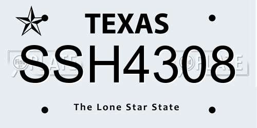 SSH4308 Texas License Plate