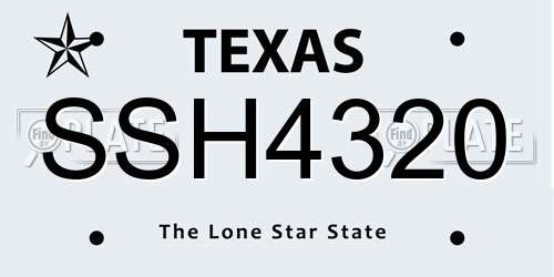SSH4320 Texas License Plate