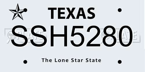 SSH5280 Texas License Plate