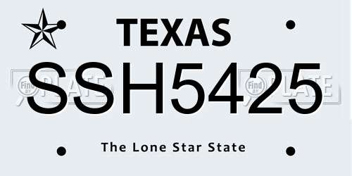 SSH5425 Texas License Plate