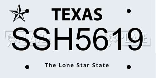 SSH5619 Texas License Plate