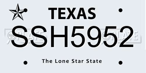 SSH5952 Texas License Plate