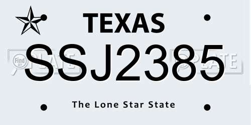 SSJ2385 Texas License Plate