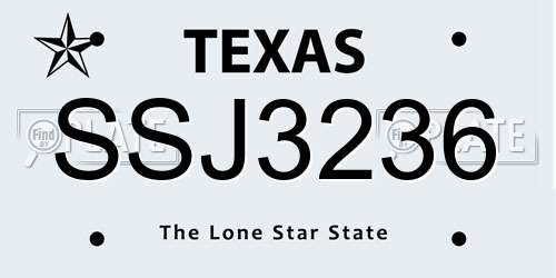 SSJ3236 Texas License Plate
