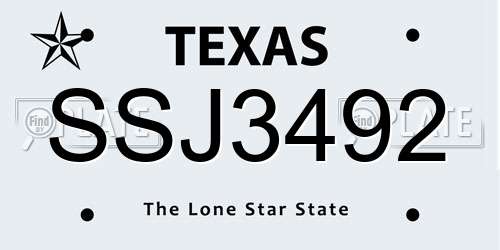 SSJ3492 Texas License Plate