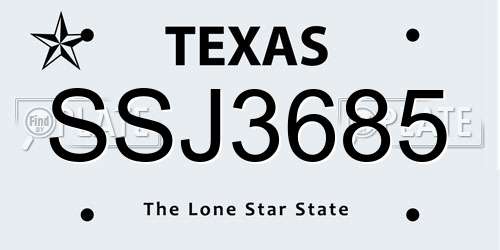 SSJ3685 Texas License Plate